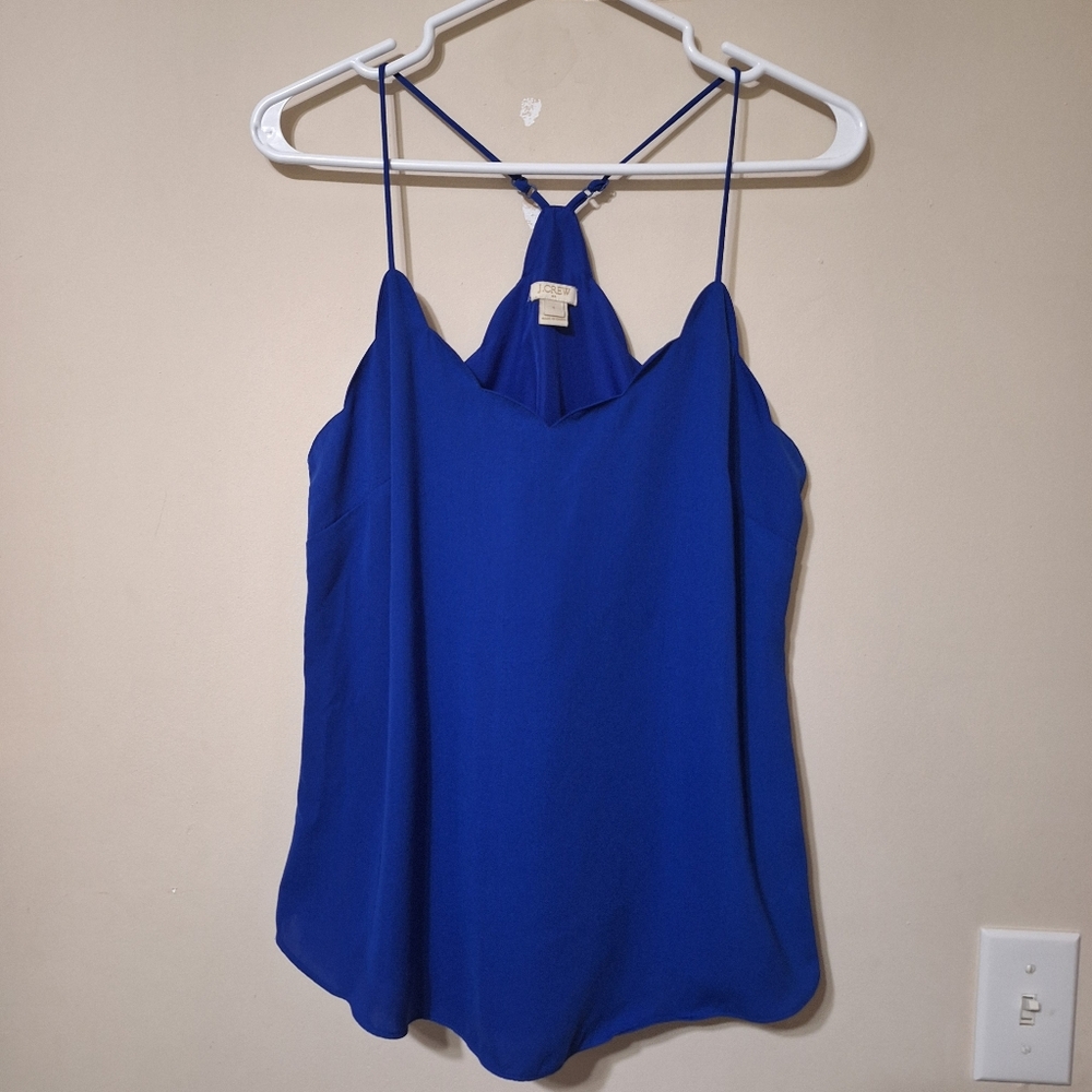 J.Crew Scalloped Racerback Cami Tank Top Royal Blue Size 4 S - Picture 2 of 10